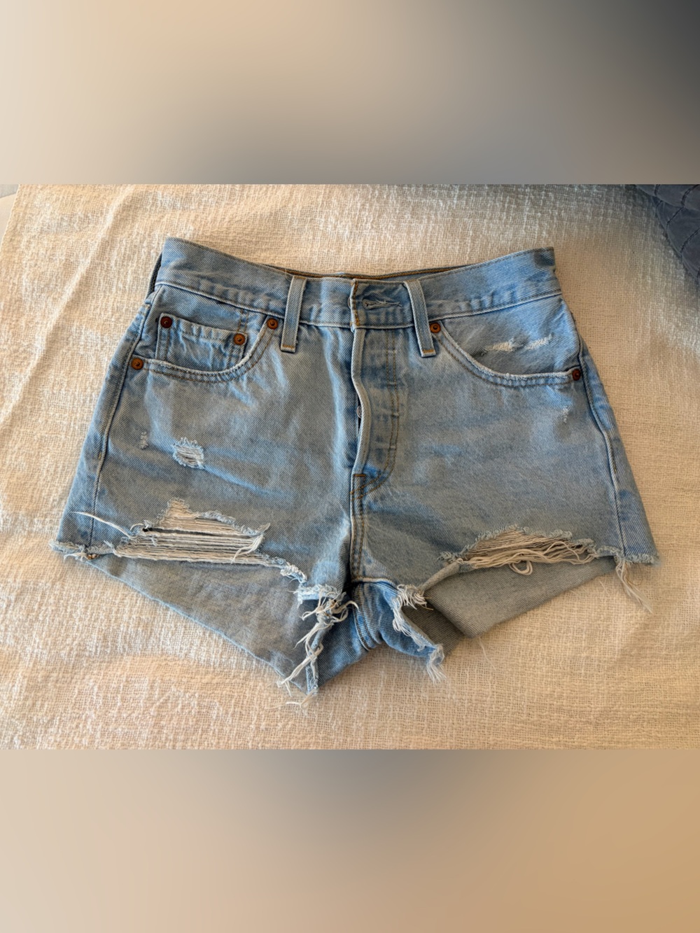 Levi's Light Blue Distressed Denim Cutoff Shorts